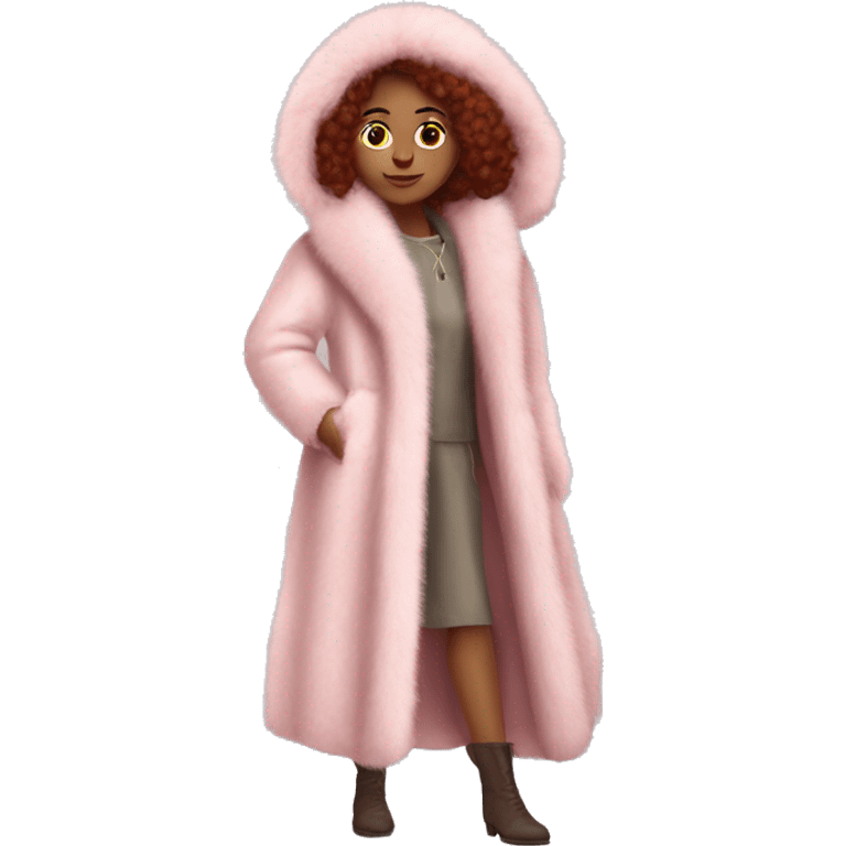 Burgundy haired girl wearing Pale pink full length fur coat emoji