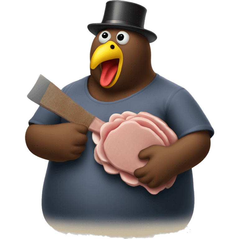 Fat turkey holding meat cleaver emoji