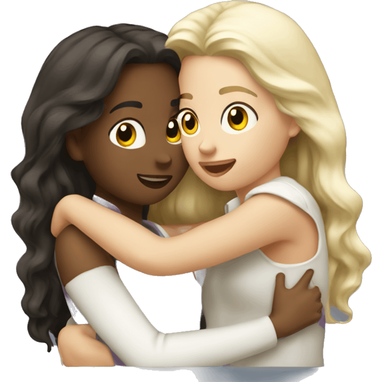 two white brunette girls hugging emoji