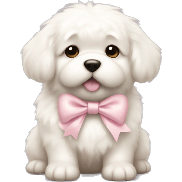 fluffy fat white puppy with pale pink bow emoji