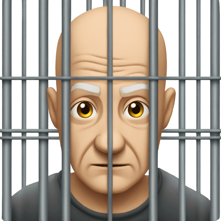 Bald old man behind prison bars emoji