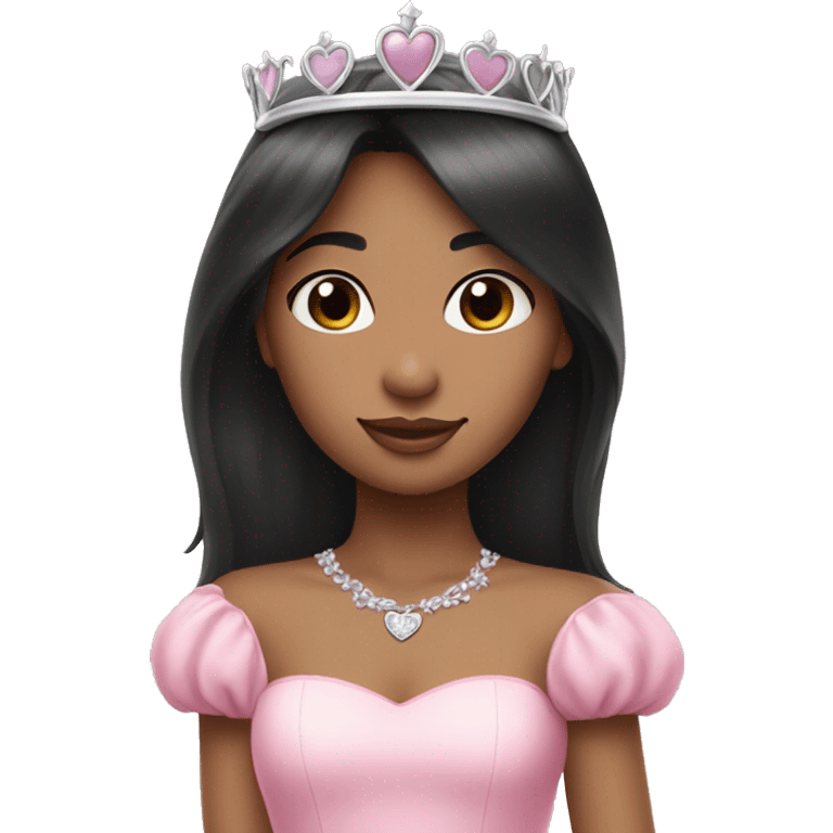 Princess girl long black hair with bang with silver pink heart tiara and pink dress emoji