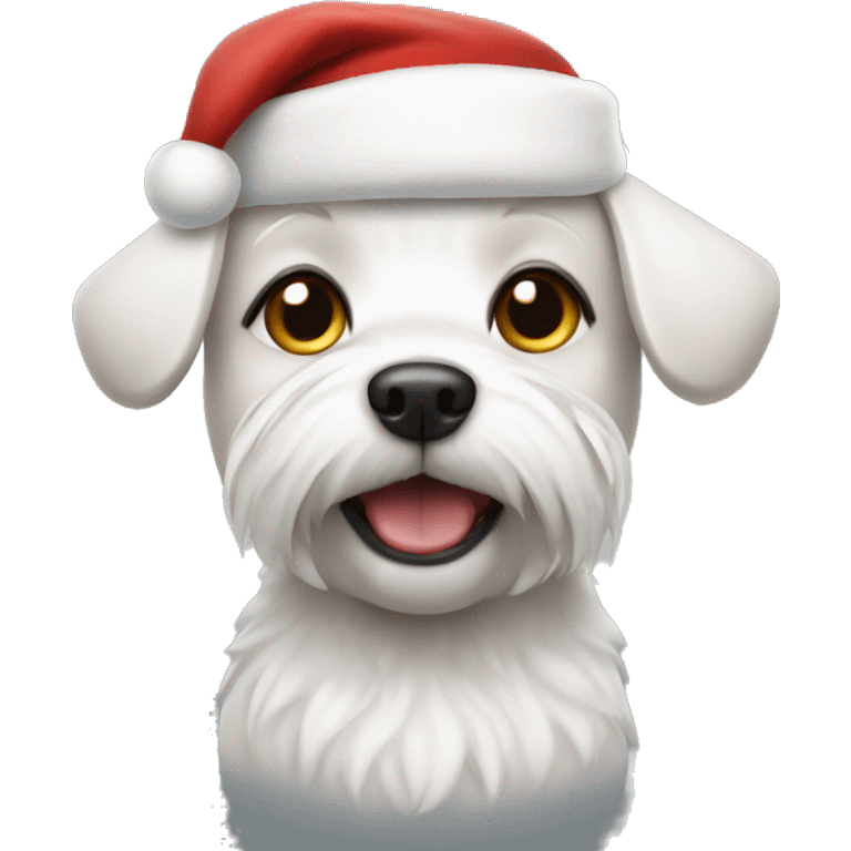 White small dog wearing a Santa hat emoji