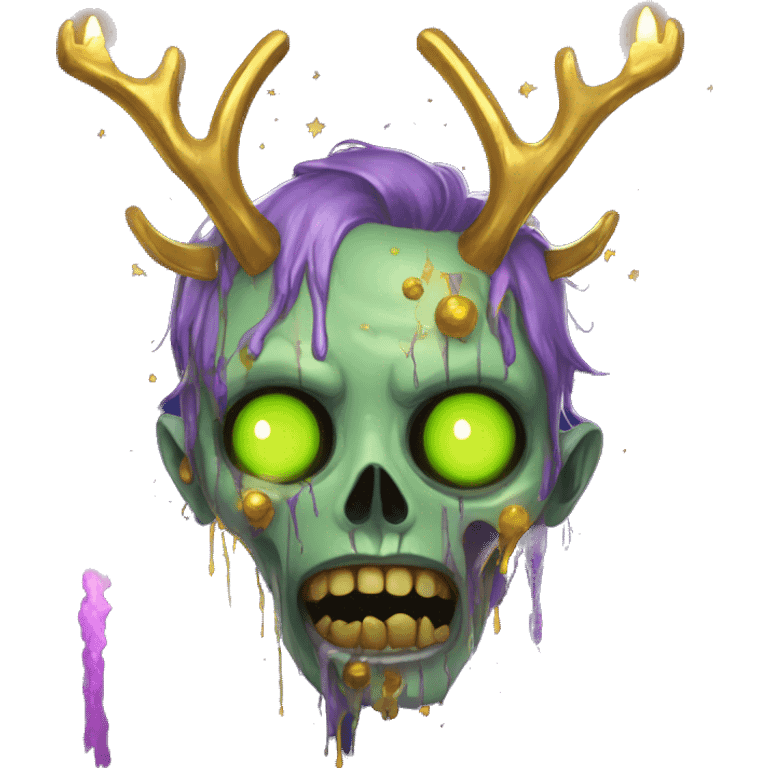 zombie person with gold antlers melting into graffiti galaxies with candles lanterns and fairy lights emoji