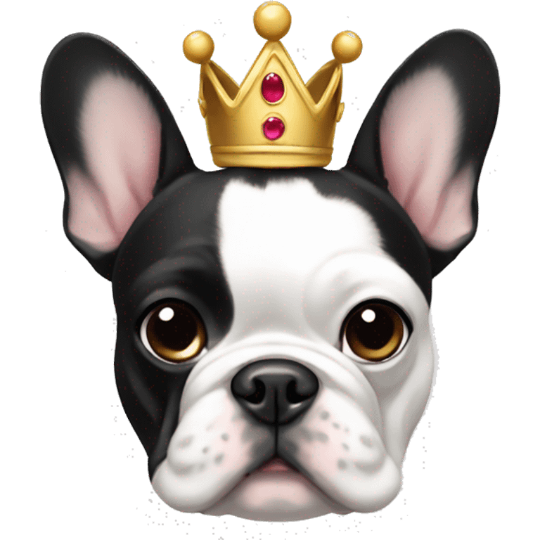 black and white frenchie with a crown emoji