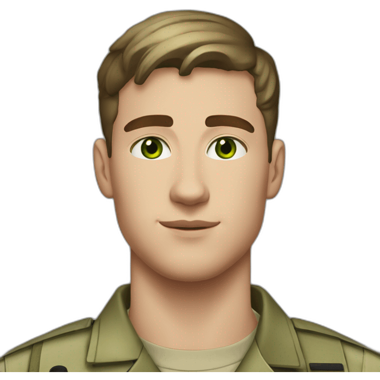 24 year old, white guy, short dark brown hair, green eyes, freckles, army sergeant emoji