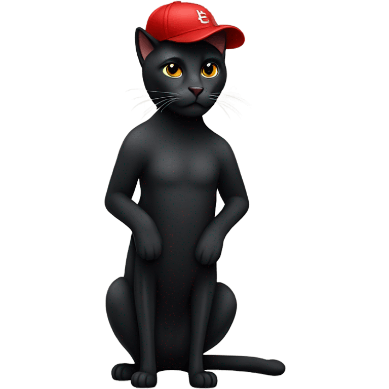 Black cat wearing red baseball cap  emoji