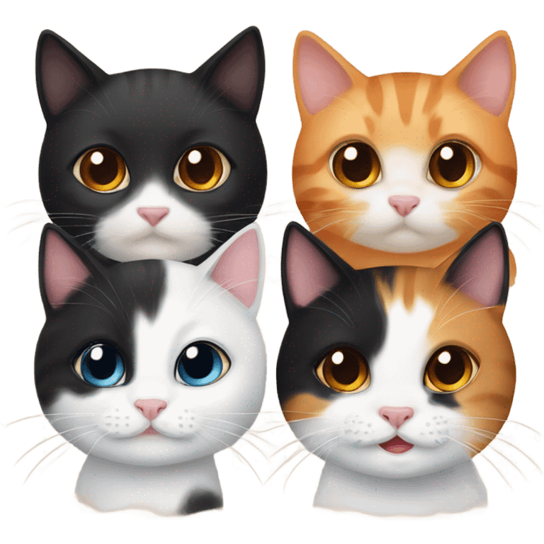 2 cute cats, 1 orange cat, 1 black cat, and 1 calico kitten emoji