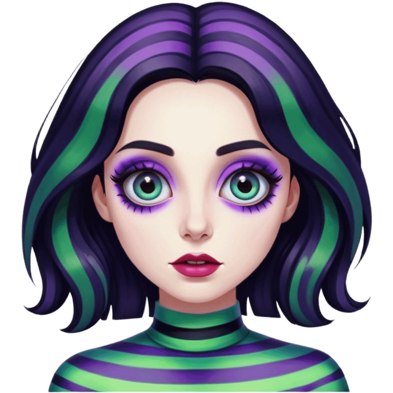 Psychedelic colored beetlejuice girl with large glistening eyes emoji