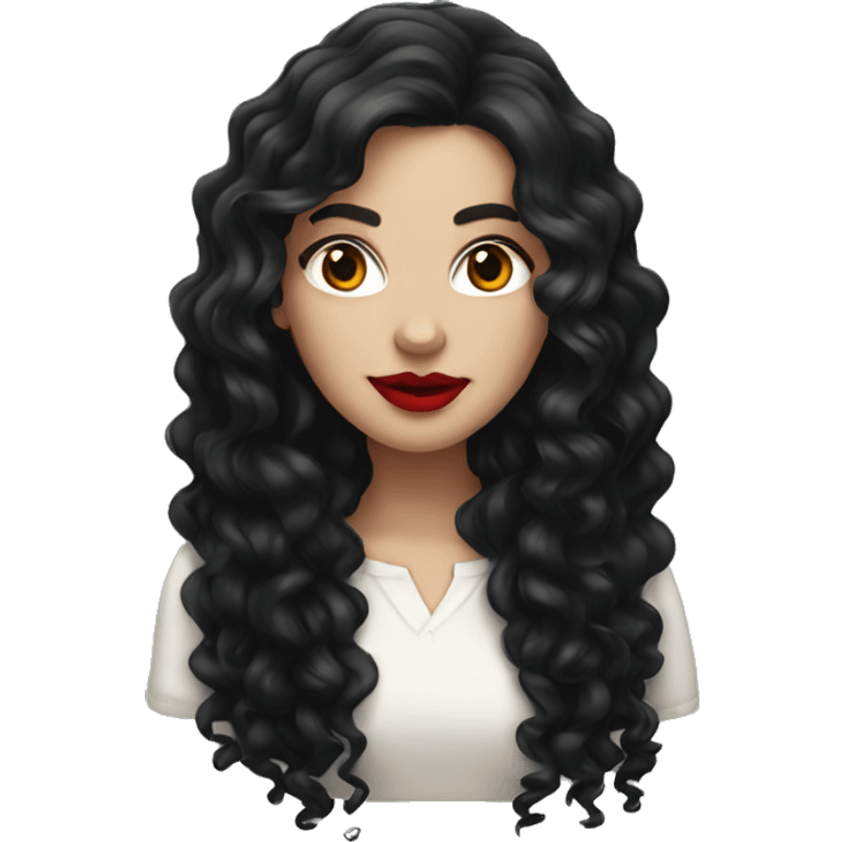 White girl, with long curly black hair, with red lipstick emoji