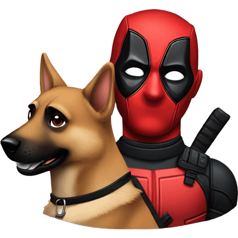 Deadpool holding a German shepherd  emoji