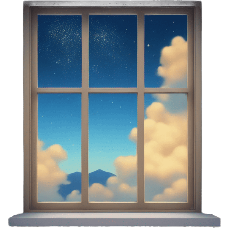 Big window with blue sky and falling stars emoji