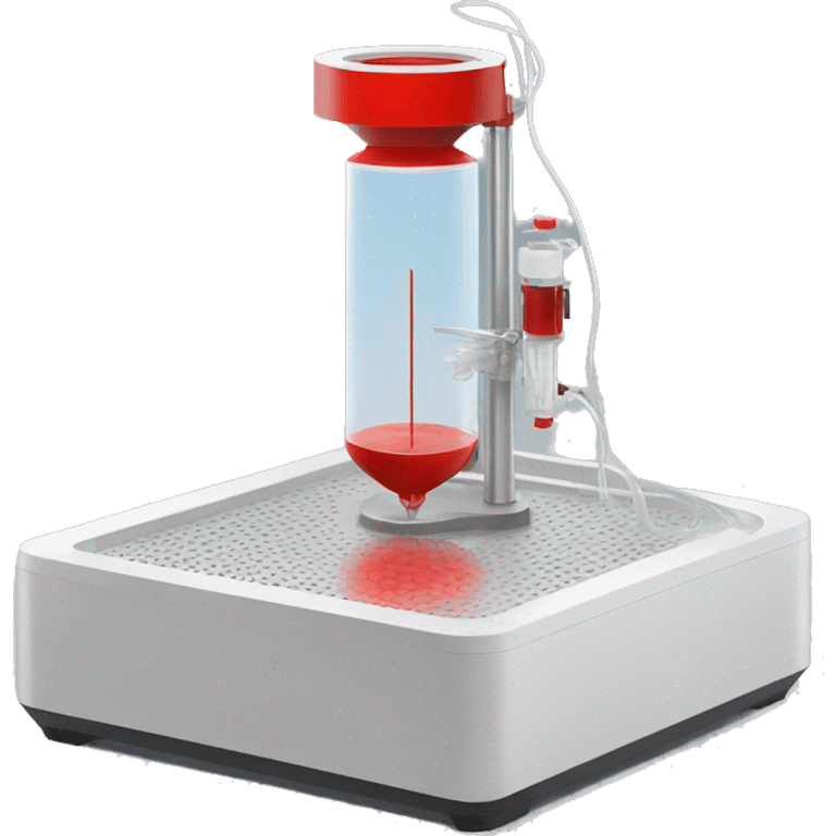 Benchtop bioreactor with red media emoji