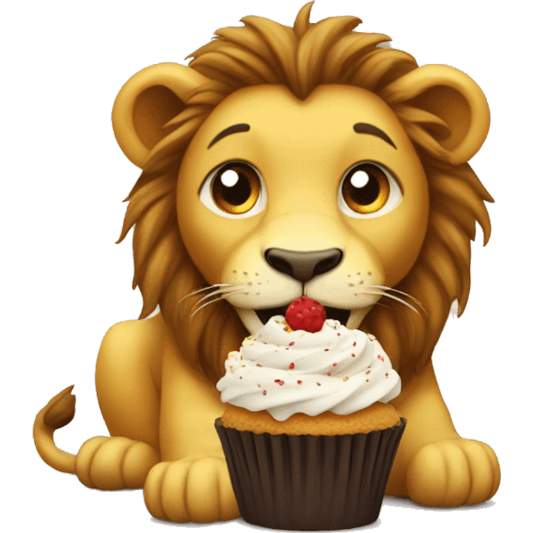 lion eats cupcake emoji