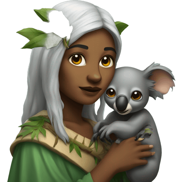 Druid woman with koala or bat emoji