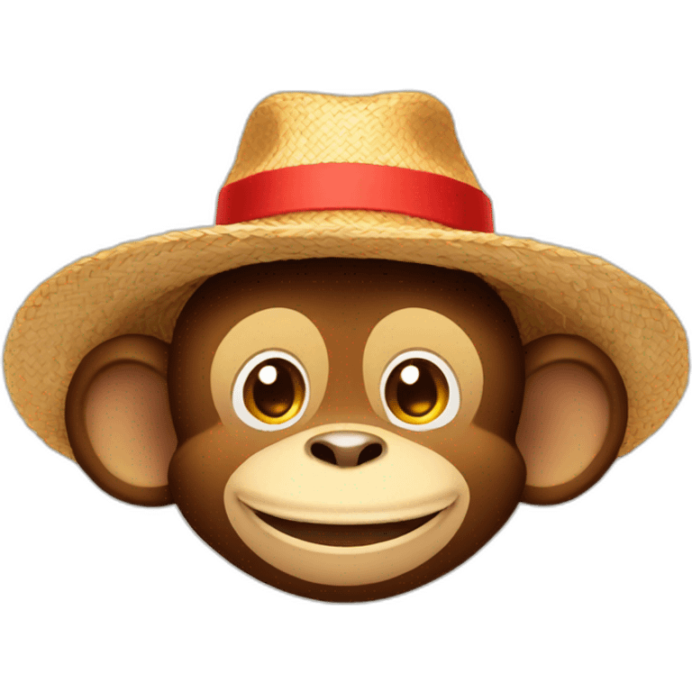 monkey with red t shirt and straw hat and big smile emoji