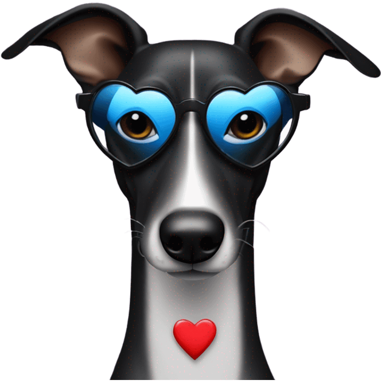 Black greyhound with love heart shaped sunglasses emoji