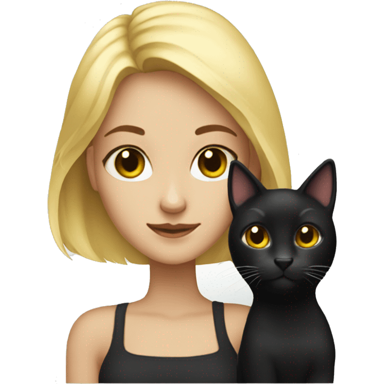 Blonde girl with black cat emoji