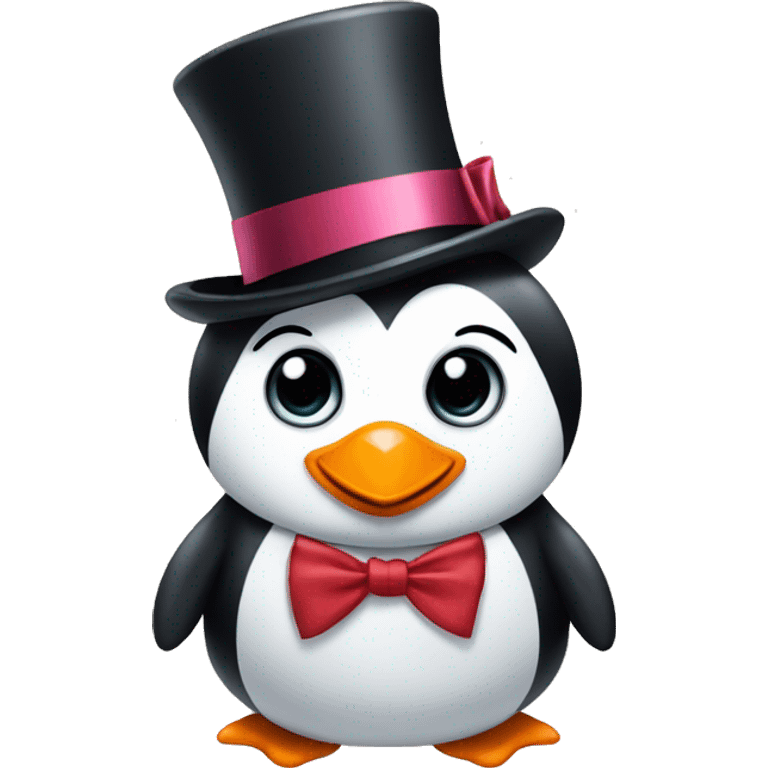 Penguin with a bow tie and top hat emoji