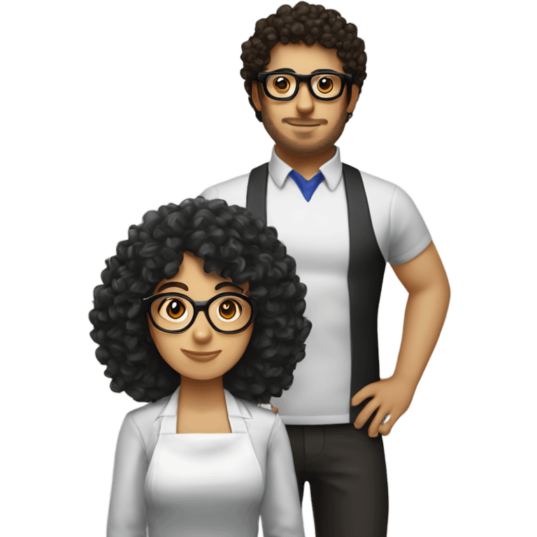 curly haired mexican w glasses + raven-haired barista w bangs emoji