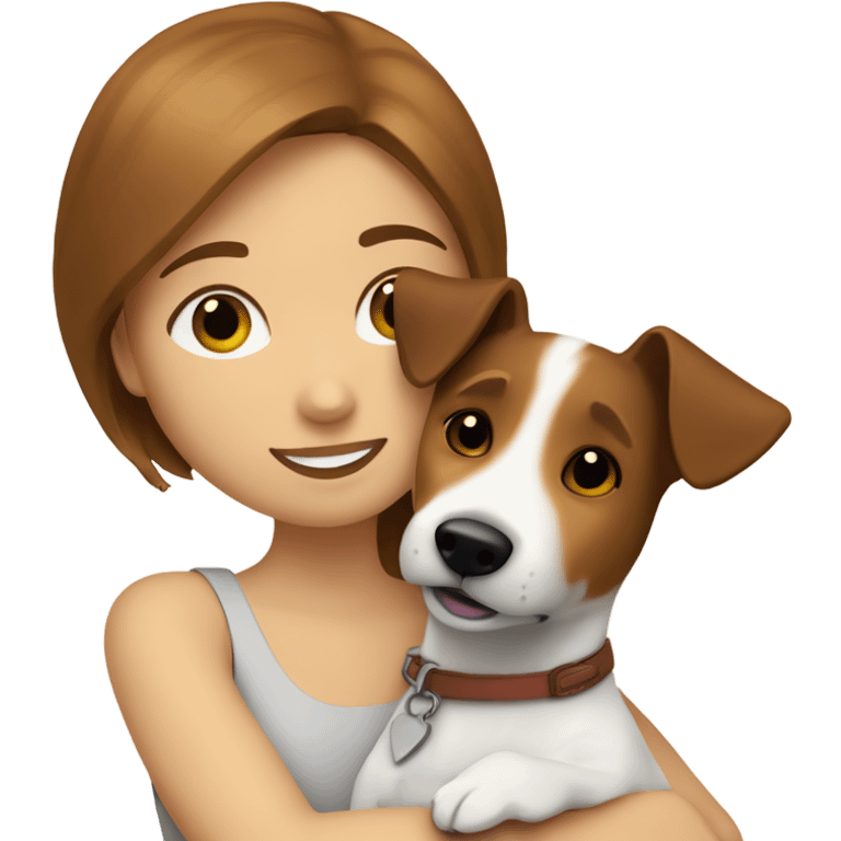 whit brown haired girl hugging jack russell terrier emoji