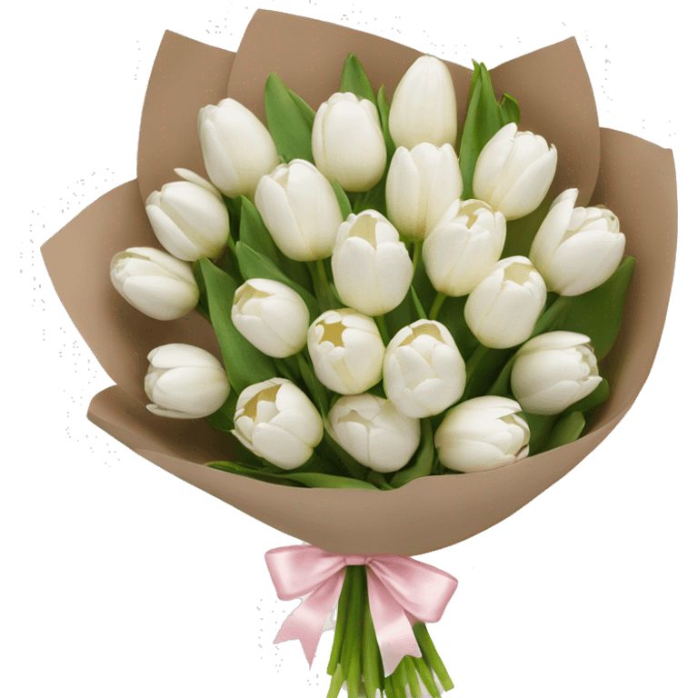 White tulips bouquet with light pink bow  emoji