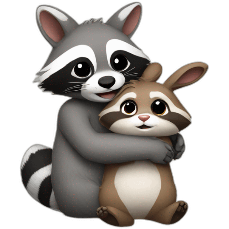 Raccoon and bunny hug emoji