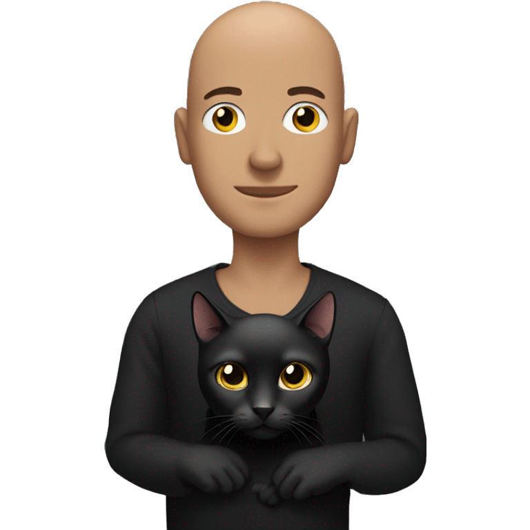 Man with shaven head holding black cat emoji