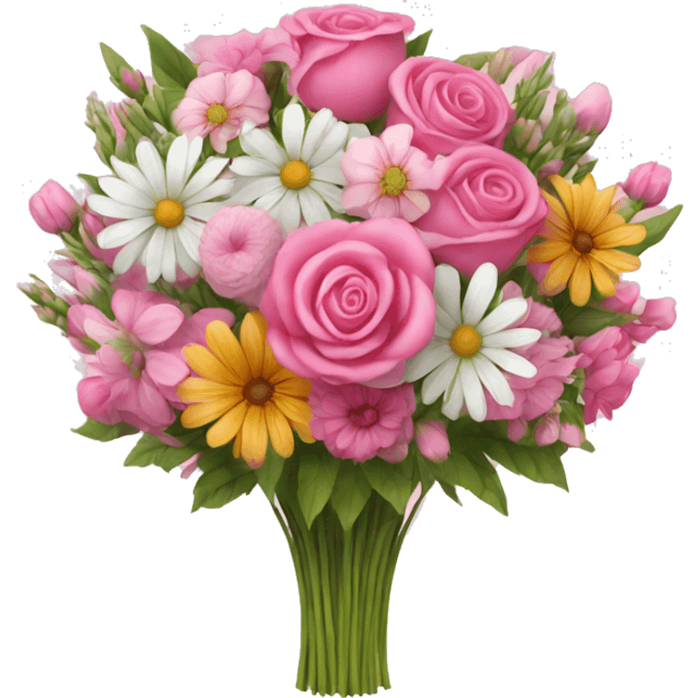 Huge pink flower bouquet with different flowers and pink and white emoji