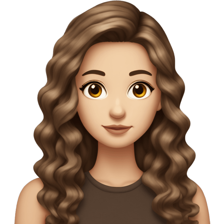 White girl brown eyes with very long voluminous brown hair with brown highlights balayage  emoji