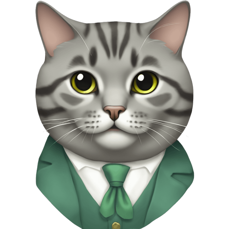 Aesthetic fat grey tabby British short hair full body cat with sage green bow tie emoji