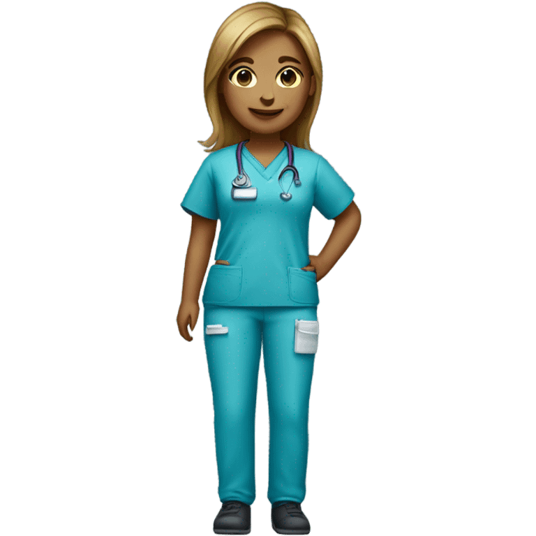 Girl in scrubs with hands in pockets emoji