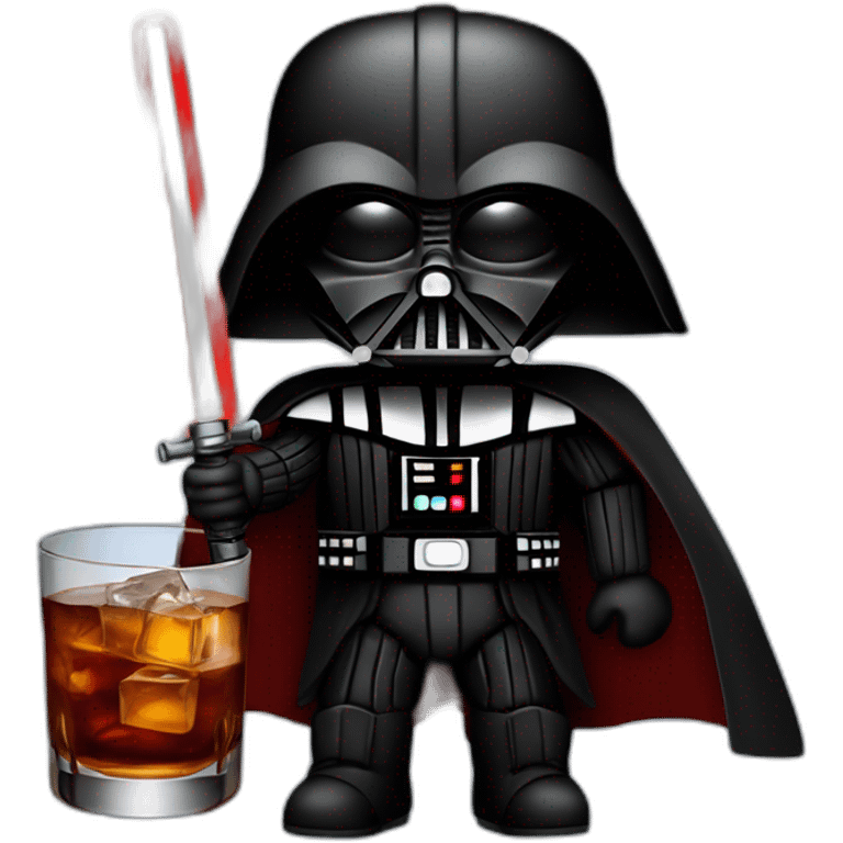 Darth Vader with a red lightsaber in his right hand and a scotch whiskey glass in his left hand emoji