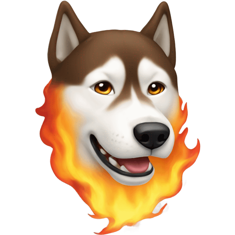 A brown and white husky breathing fire emoji