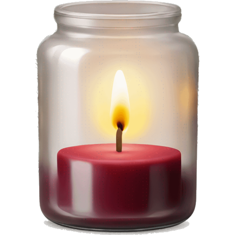 Maroon candle in glass jar with pine sprigs  emoji