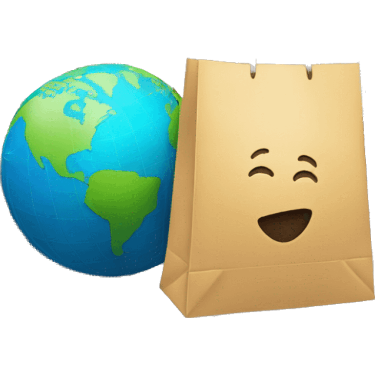 Globe with a shopping bag and an open window emoji