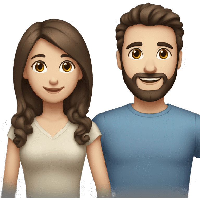 Happy couple : girl brown hair and brown eyes, boy dark brown hair and blue eyes with beard emoji