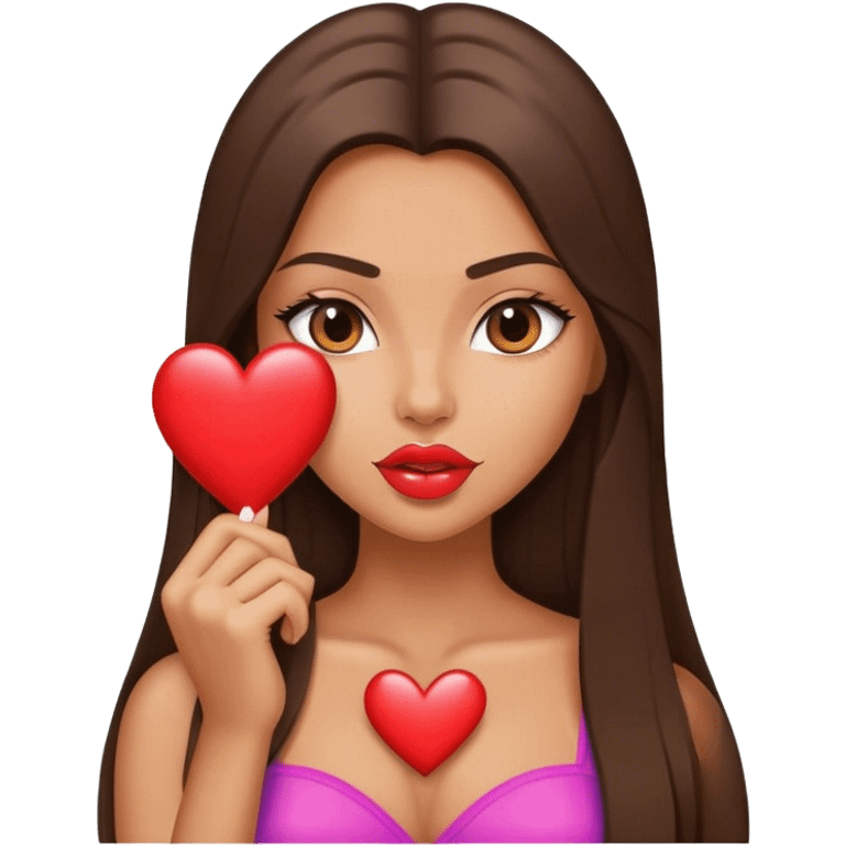 Big tits Model tanned beautiful girl with pump lips and brunette straight long hair showing heart emoji