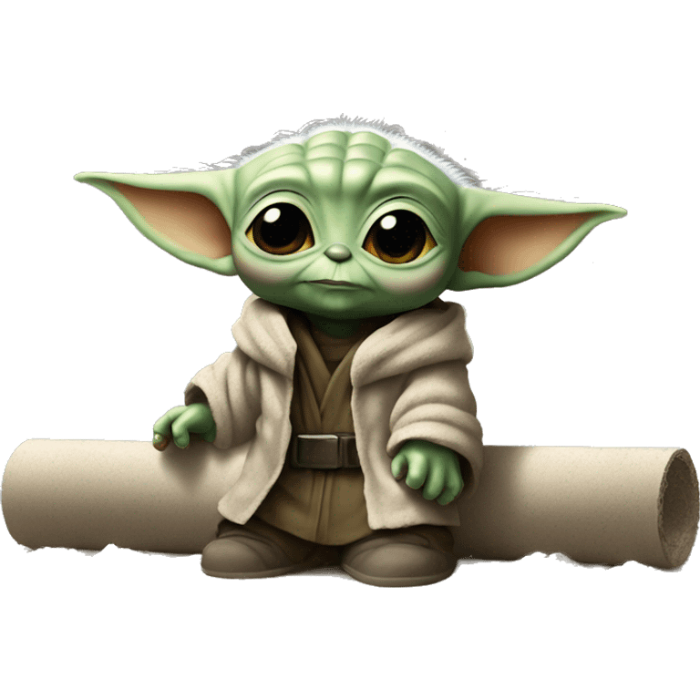 Baby Yoda works with a screed on construction emoji