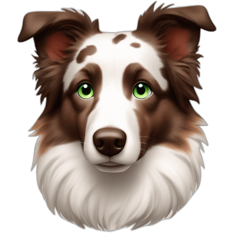 white red merle border collie with brownish spots and blue green eyes emoji