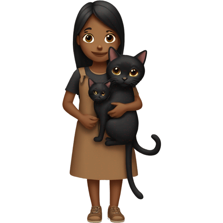 Brown girl holding black cat emoji