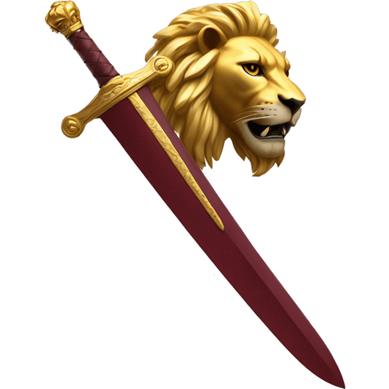 Long sword with burgundy handle golden lion head at the base of the hilt  emoji