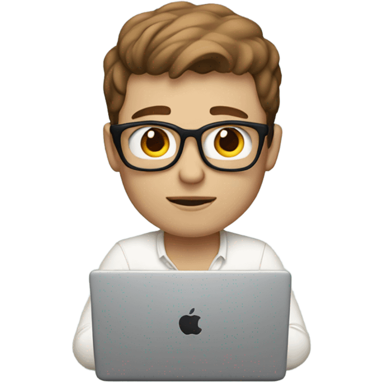 white-skinned male brown hair product designer sitting with macbook emoji