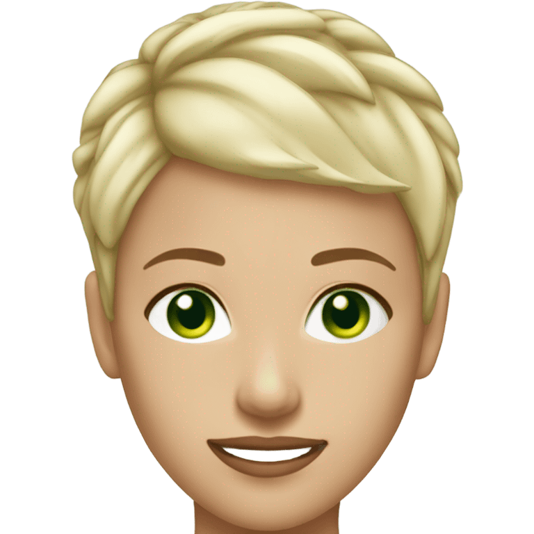 Blond woman pixie cut green eyes athletic emoji