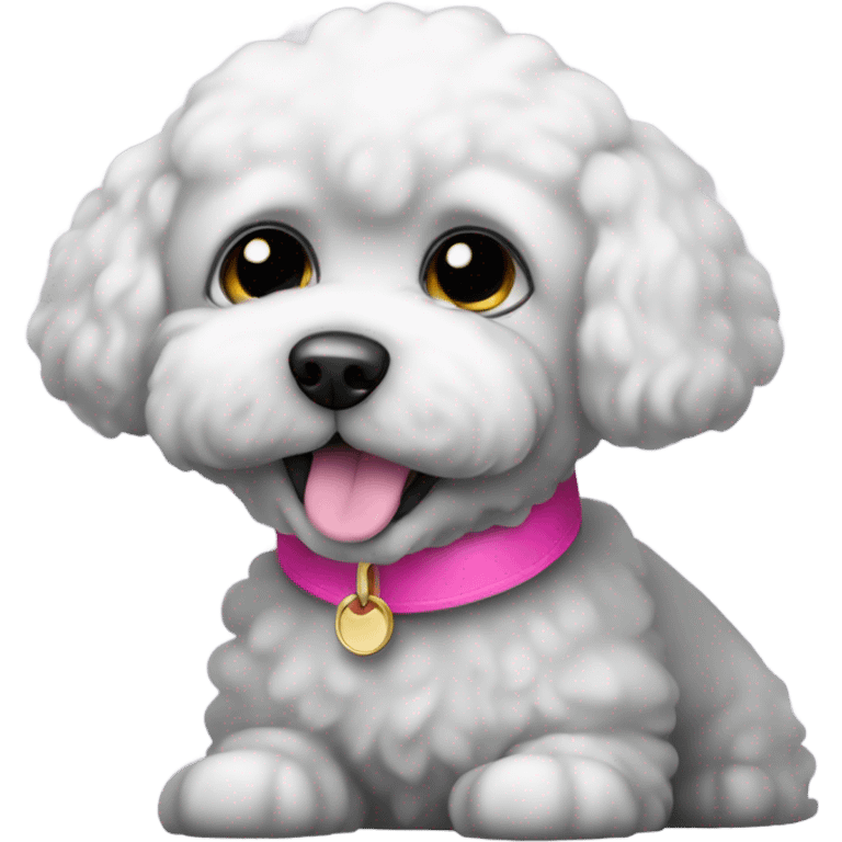 Black bichon dog with a pink collar - no white emoji