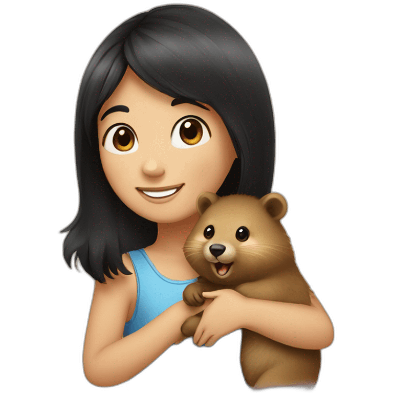 happy-girl-who-is-black-hair-and-hugging-happy-quokka emoji