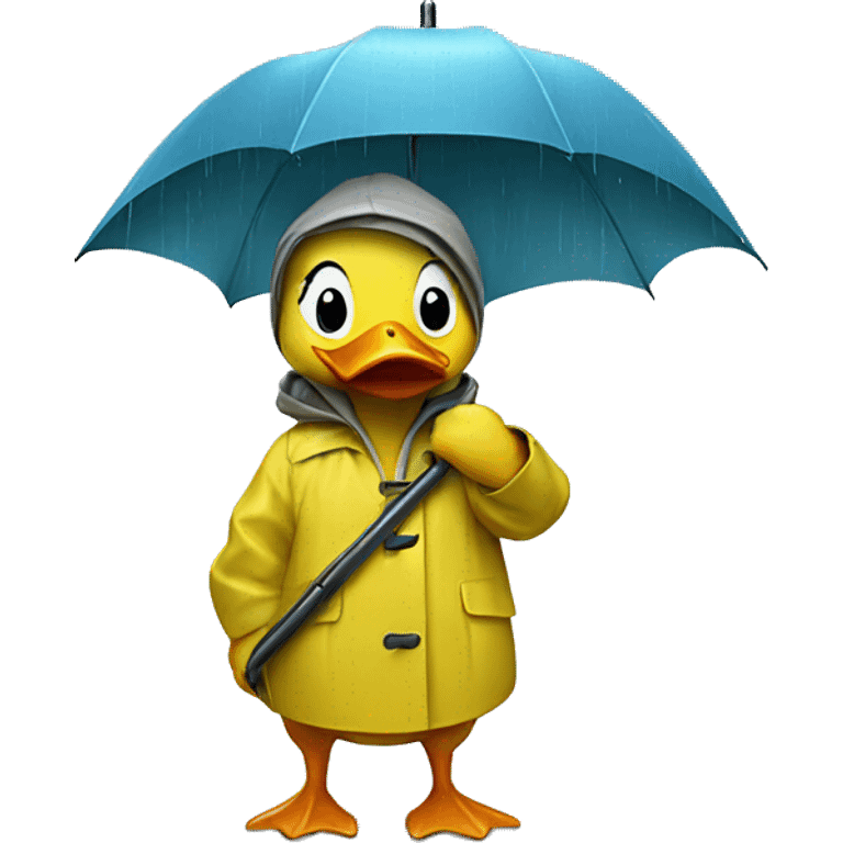 Duck in a raincoat with an umbrella emoji