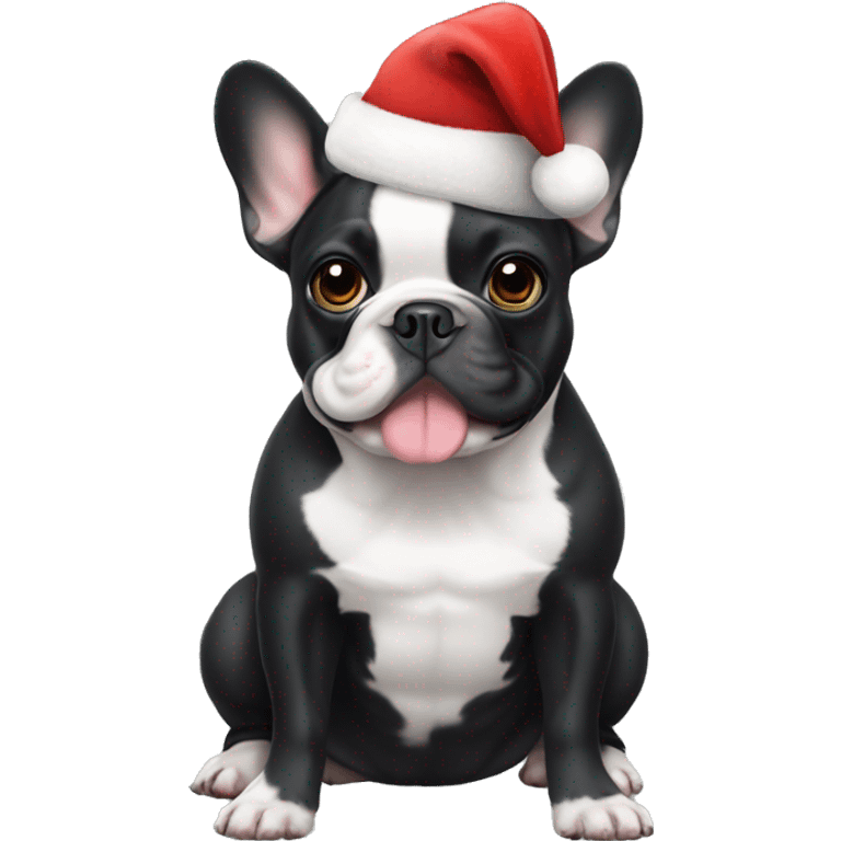 Black and white french bulldog with Christmas Hat emoji