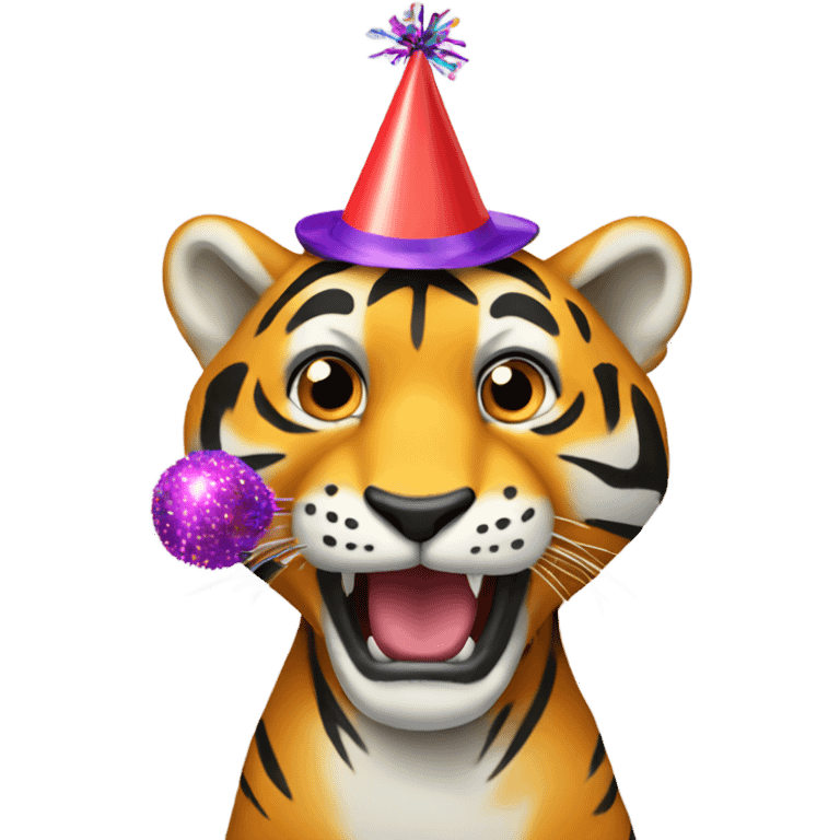 Party Tiger with a party hat and a party popper emoji