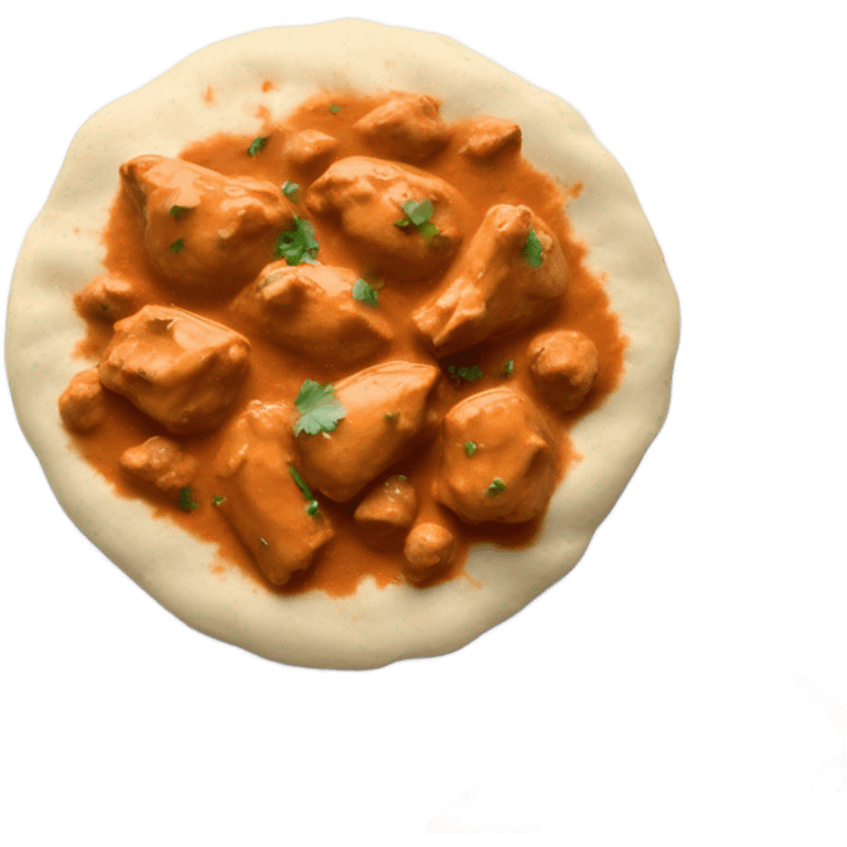 A plate of butter chicken with rice on the side and naan bread emoji